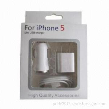 Travel Kit for iPhone 5 5c 5s, Car Charger + Wall Charger + Lightning USB Cable 3-in-1